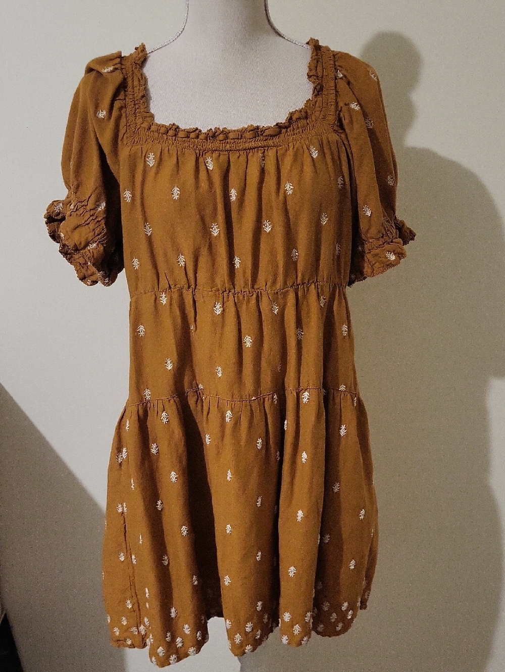Old Navy Mustard Tiered Square-Neck Mini Dress Country Girl Western